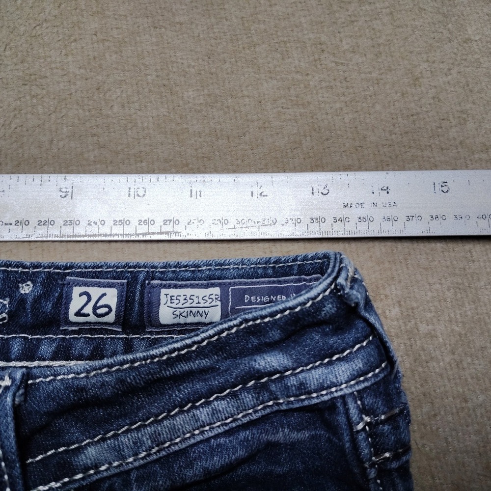 Miss Me Low Rise Crystal Skinny Jeans Womens 26 Blue Embellished Sequin - Picture 8 of 9